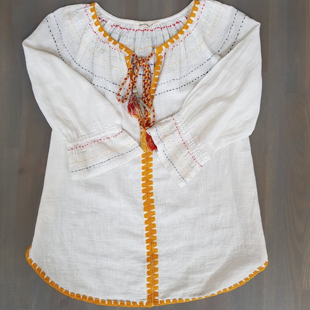 Rocks and Indigo Sz Small Boho Color Stitch Tunic